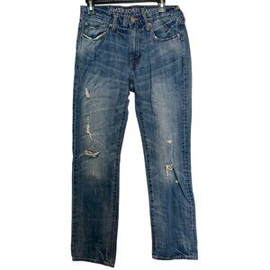 American Eagle Mens Original Straight Jeans 29x32 Distressed Blue Denim Pre-Owne